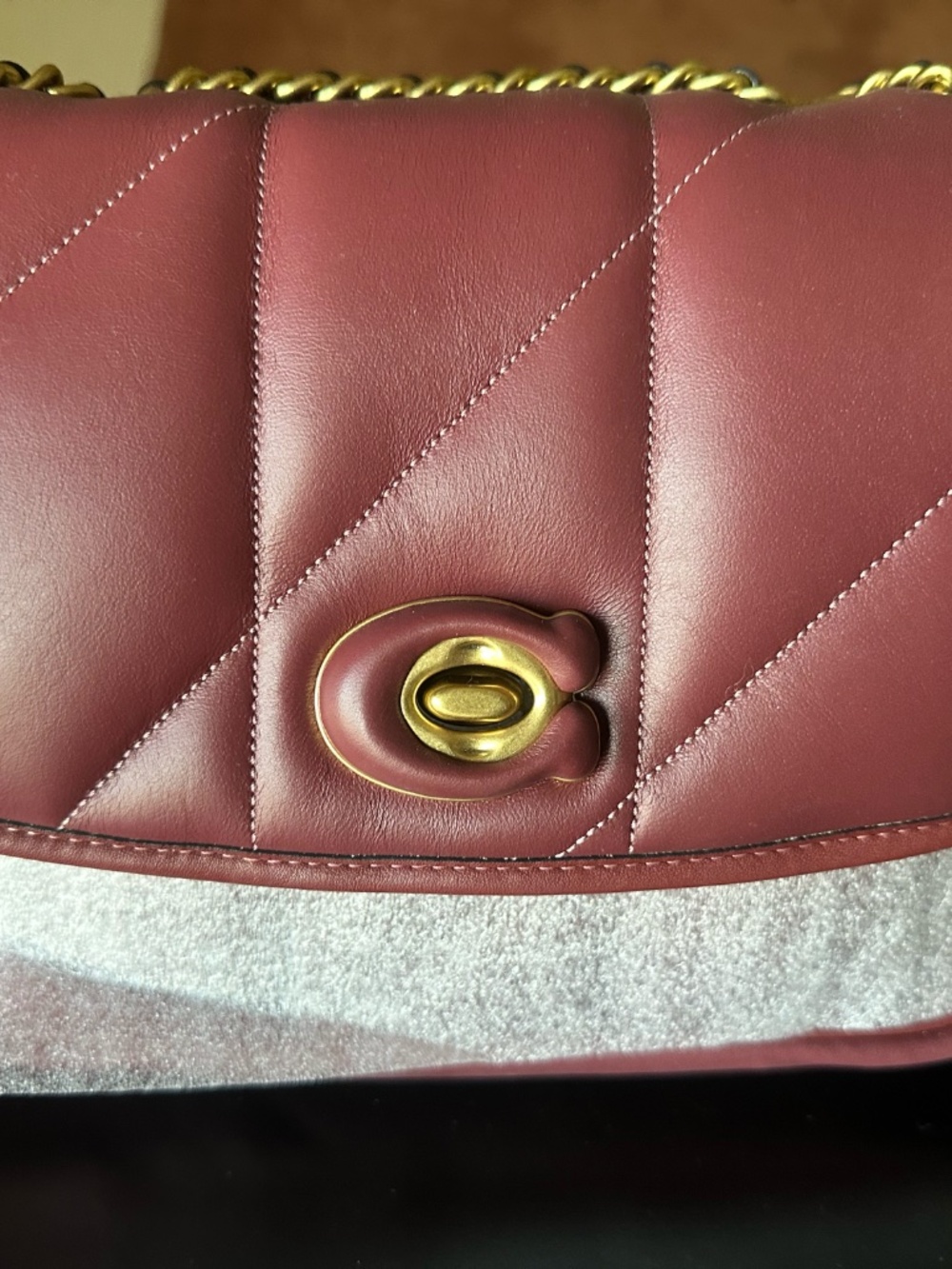 Coach quilted Madison Leather Shoulder Bag in Wine color. - Picture 10 of 12
